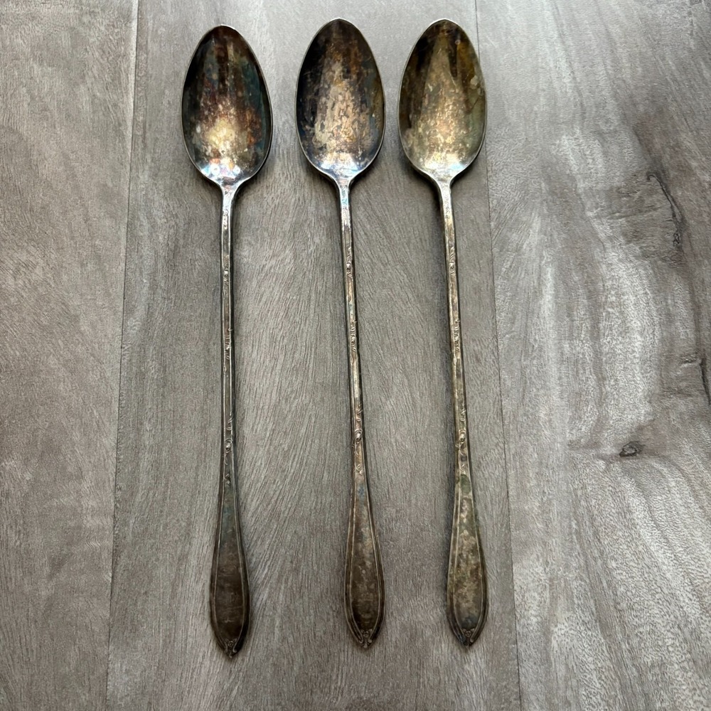 Vintage New England Silver Plate Rosemary Pattern Ice Tea Spoons Set Of 3